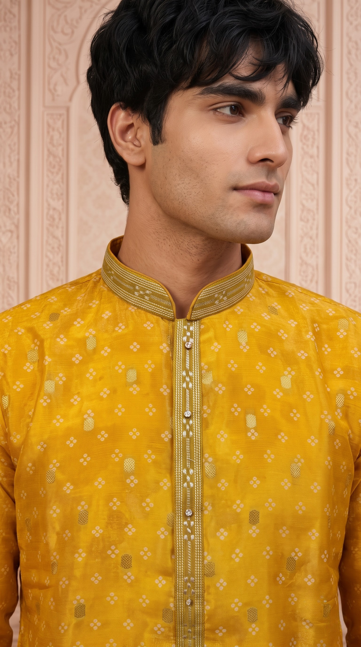 Olive Green Jacquard Silk Regular Length Kurta Set with Zari Work