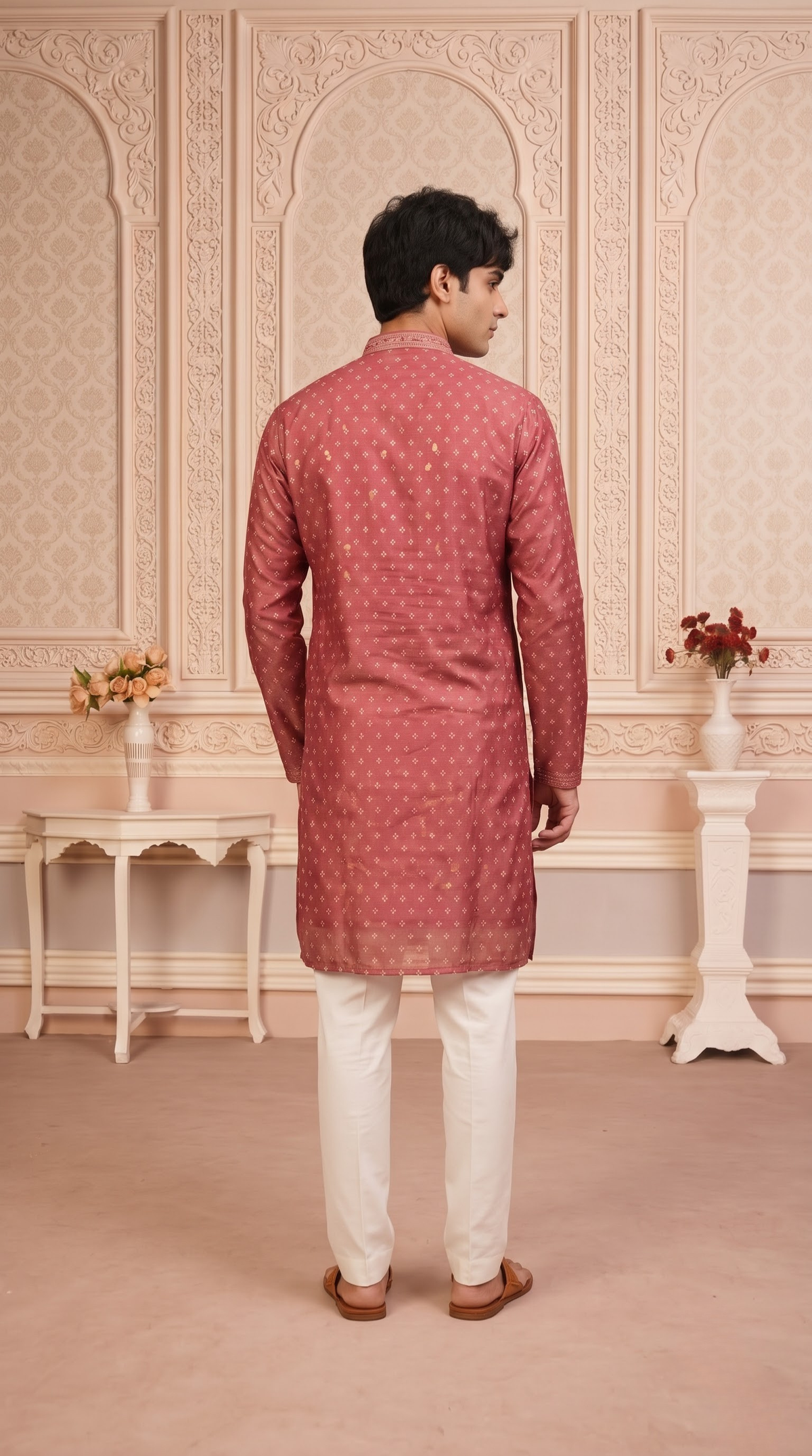 Olive Green Jacquard Silk Regular Length Kurta Set with Zari Work