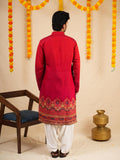 Men's Red Cotton Blend Digital Print Kurta Set