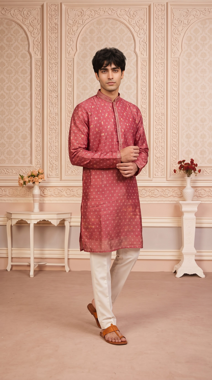Olive Green Jacquard Silk Regular Length Kurta Set with Zari Work