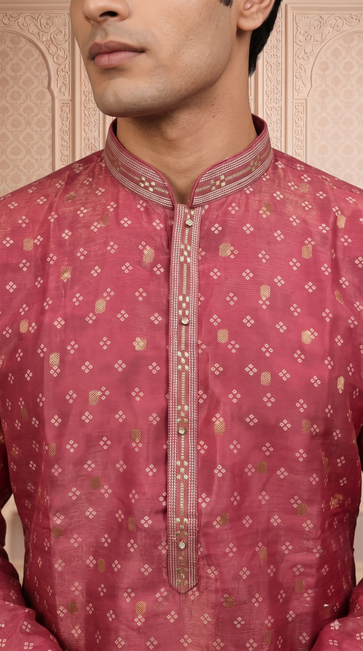 Olive Green Jacquard Silk Regular Length Kurta Set with Zari Work