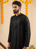 Men’s Black Rayon Kurta Set with Sequins & Thread Work Embroidery