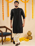 Men’s Black Rayon Kurta Set with Sequins & Thread Work Embroidery