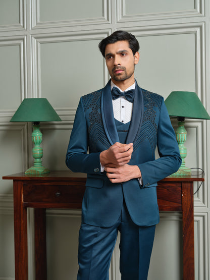 5-Piece Tuxedo Suit with Abstract Handwork