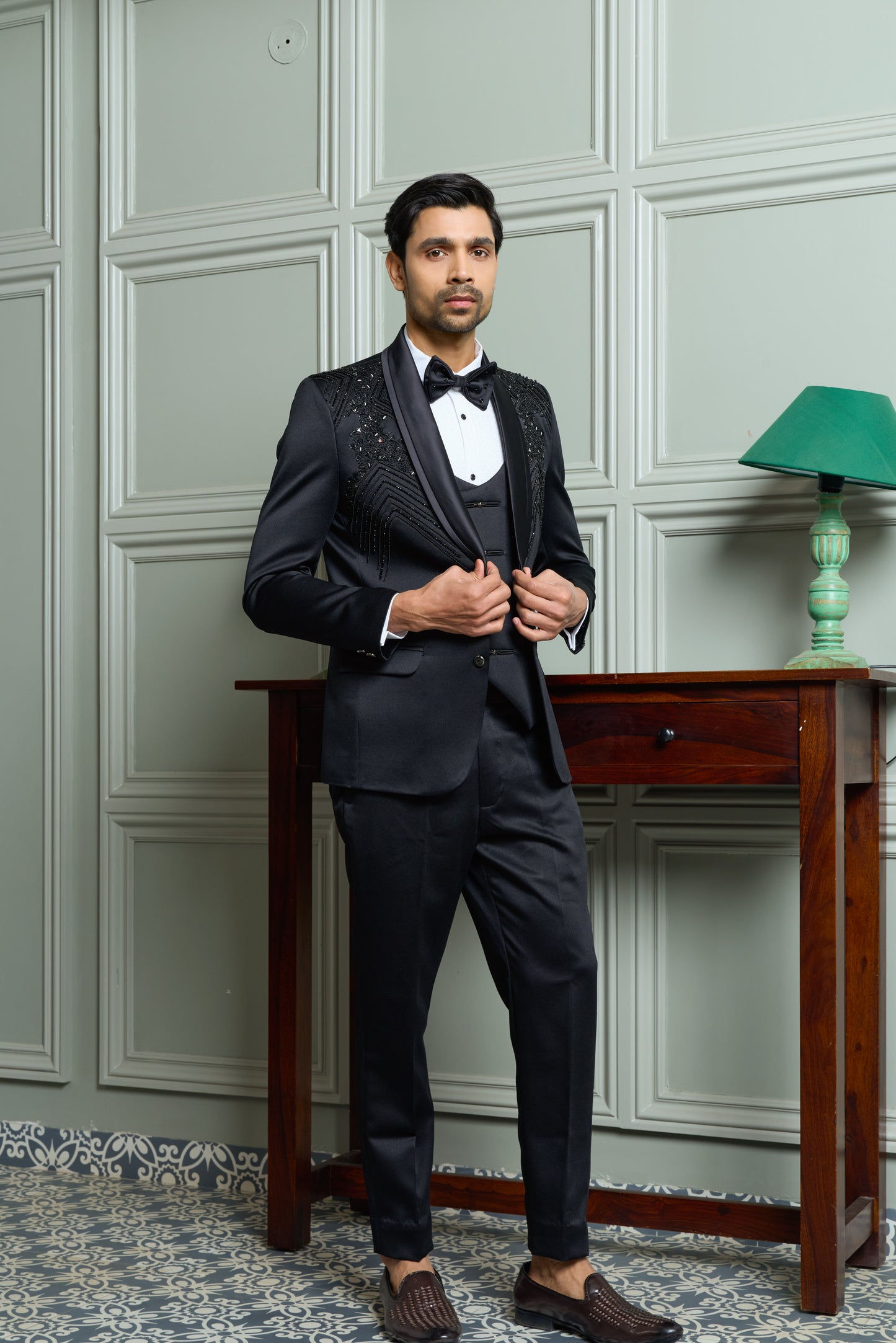 5-Piece Tuxedo Suit with Abstract Handwork