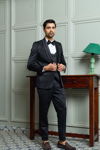 5-Piece Tuxedo Suit with Abstract Handwork