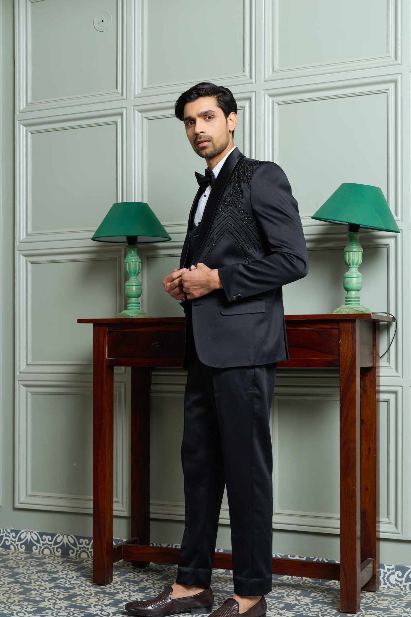 5-Piece Tuxedo Suit with Abstract Handwork