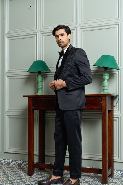 5-Piece Tuxedo Suit with Abstract Handwork