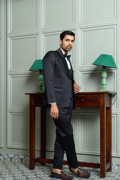5-Piece Tuxedo Suit with Abstract Handwork
