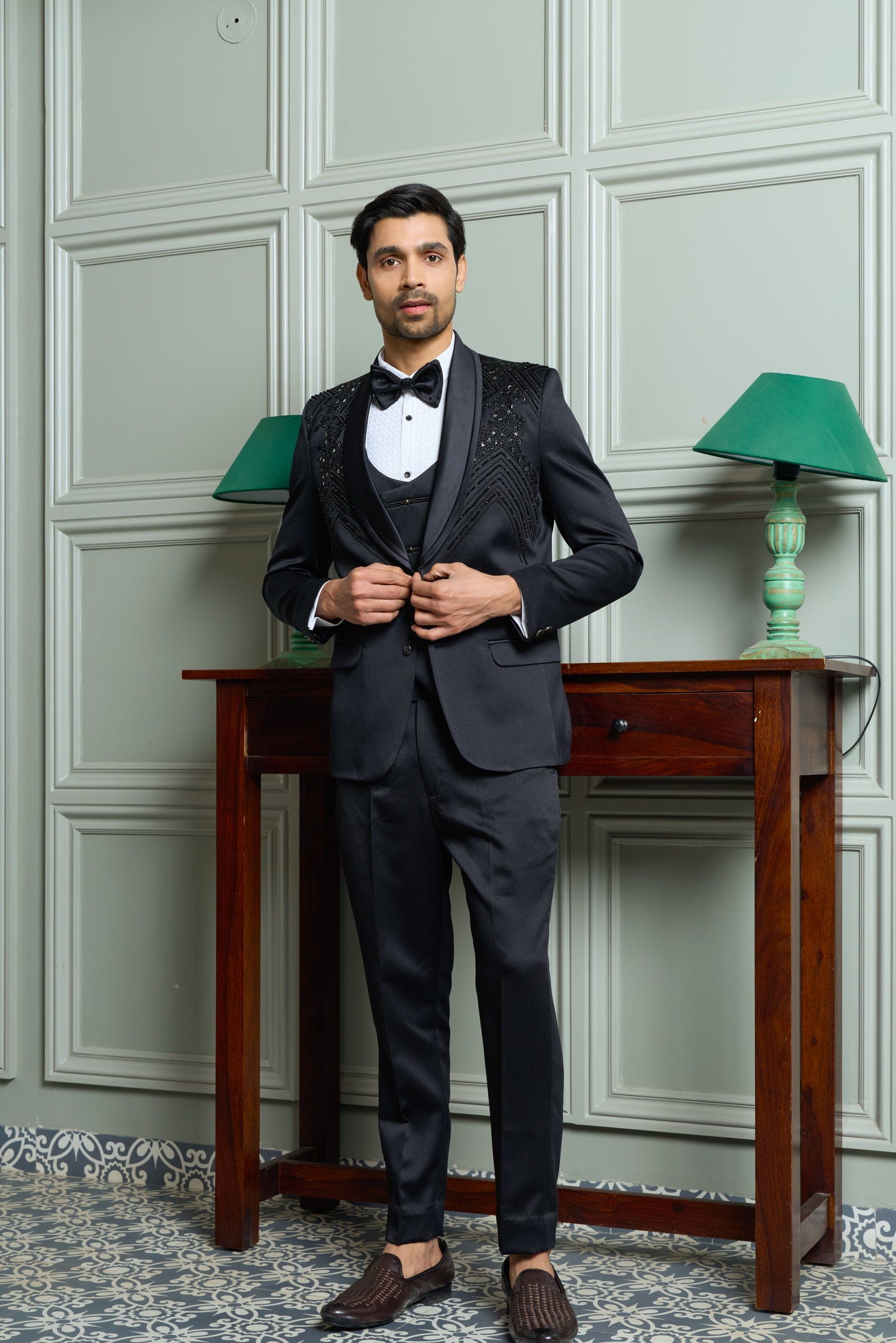5-Piece Tuxedo Suit with Abstract Handwork