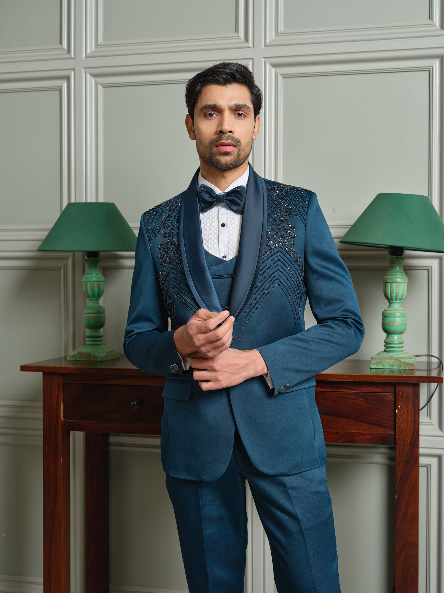 5-Piece Tuxedo Suit with Abstract Handwork
