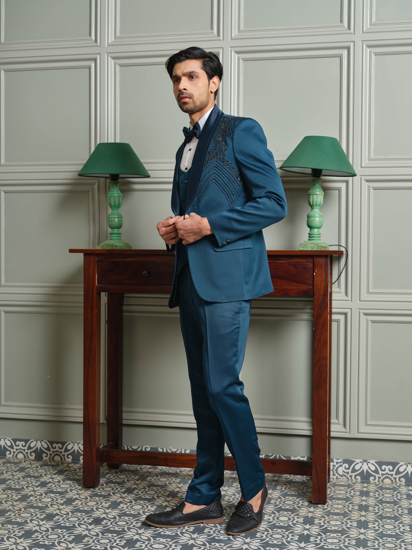 5-Piece Tuxedo Suit with Abstract Handwork