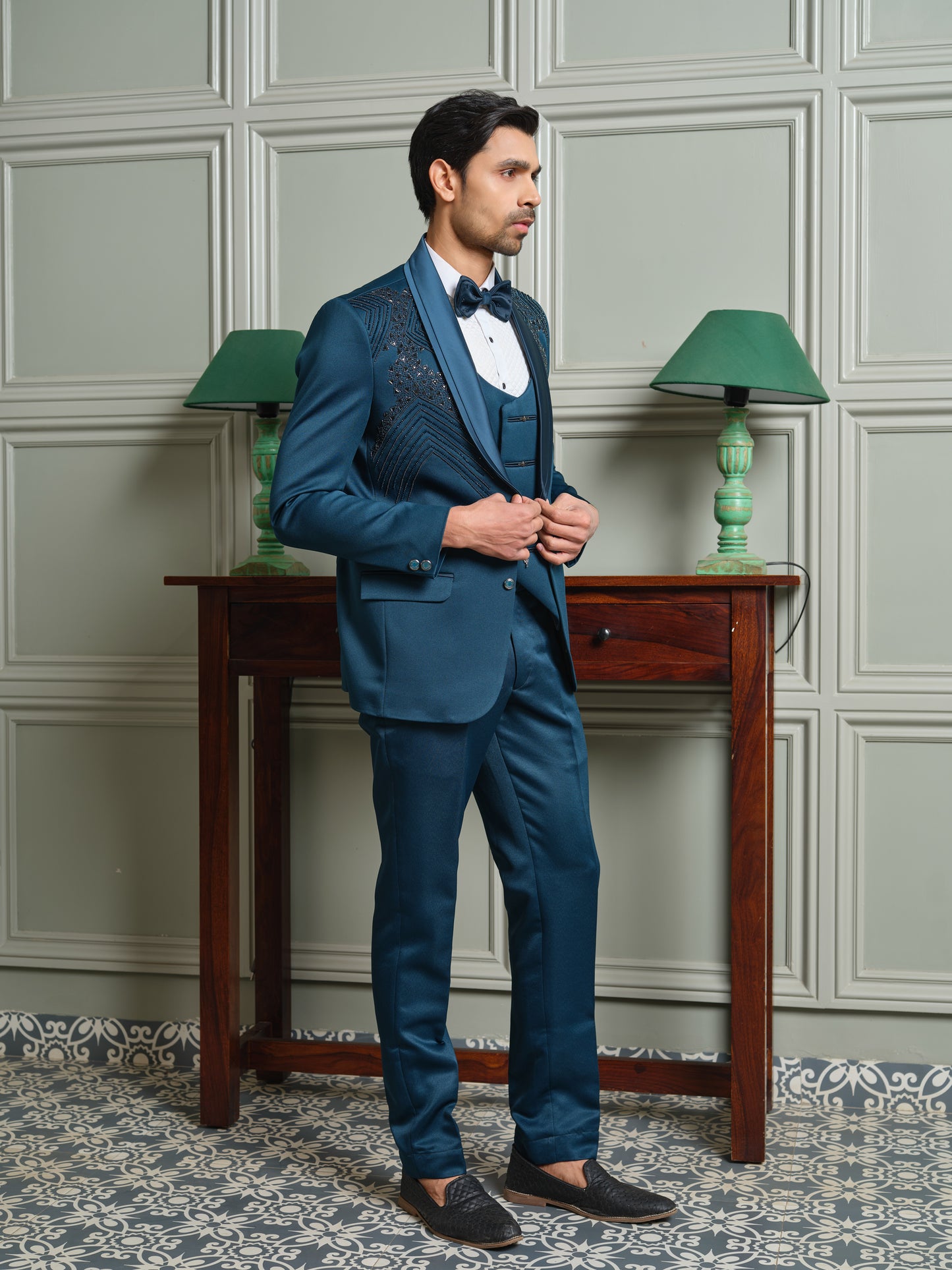 5-Piece Tuxedo Suit with Abstract Handwork