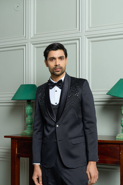 5-Piece Tuxedo Suit with Abstract Handwork