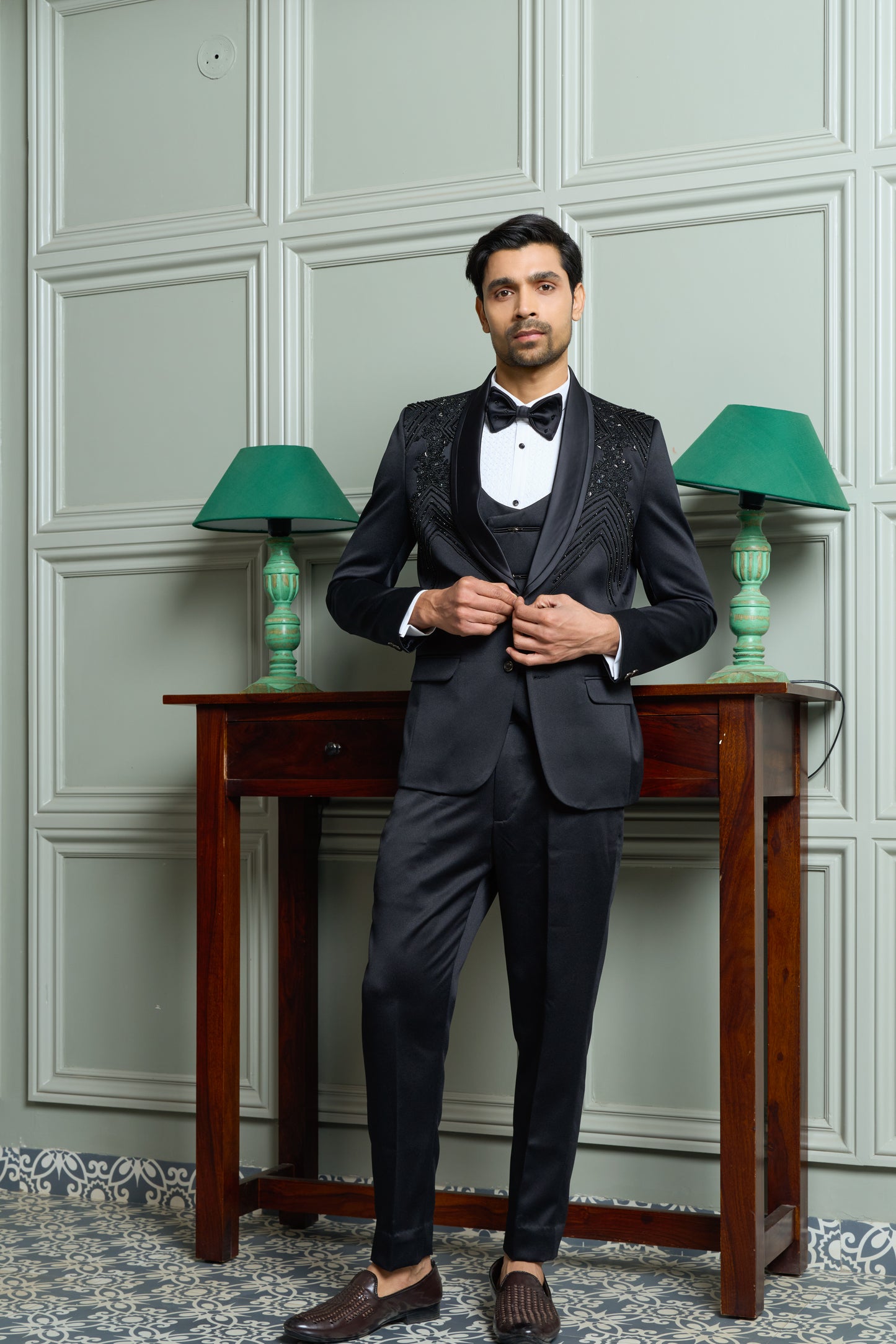 5-Piece Tuxedo Suit with Abstract Handwork