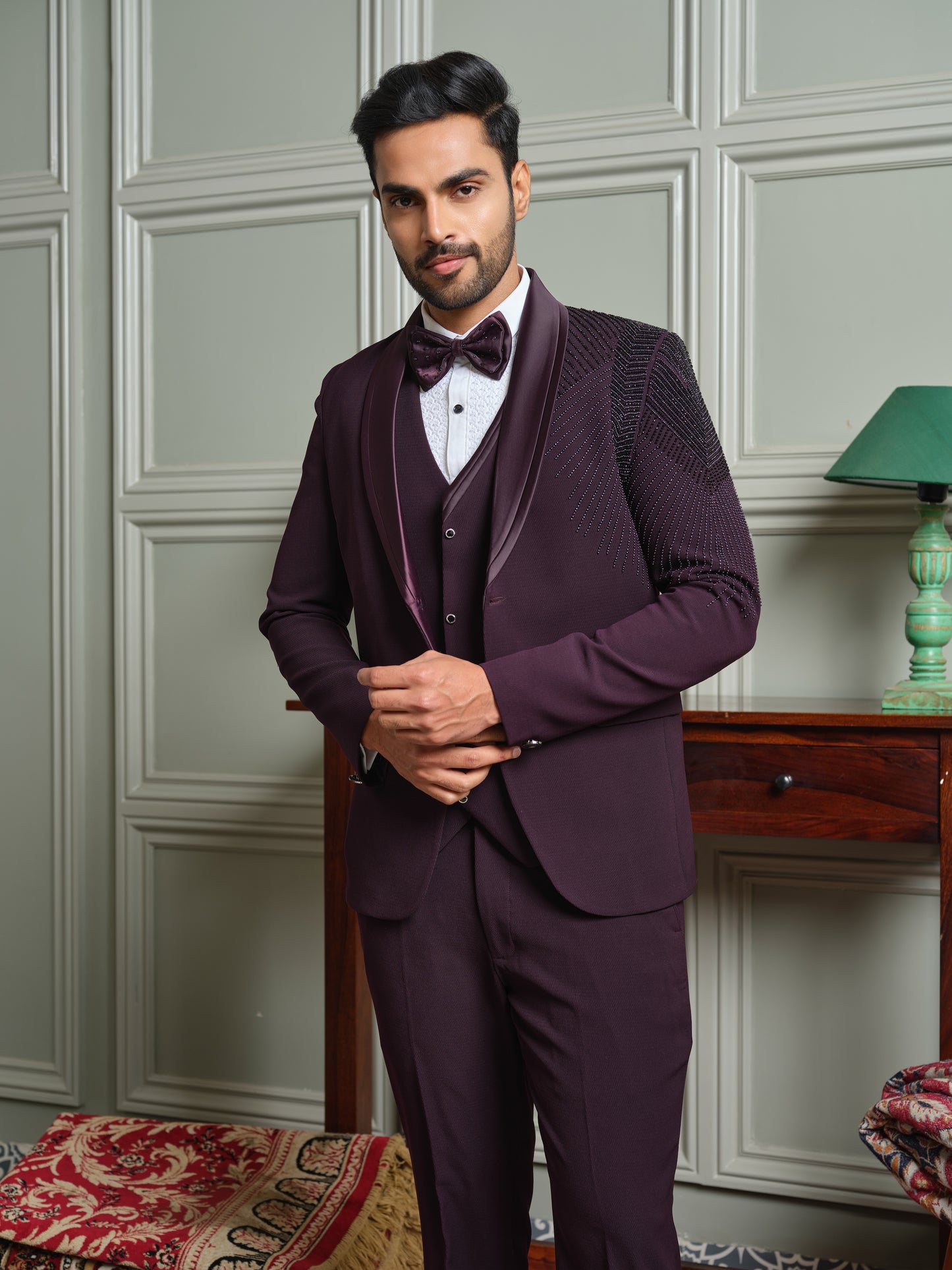 5-Piece TR Structural Tuxedo Suit with Shawl Lapel