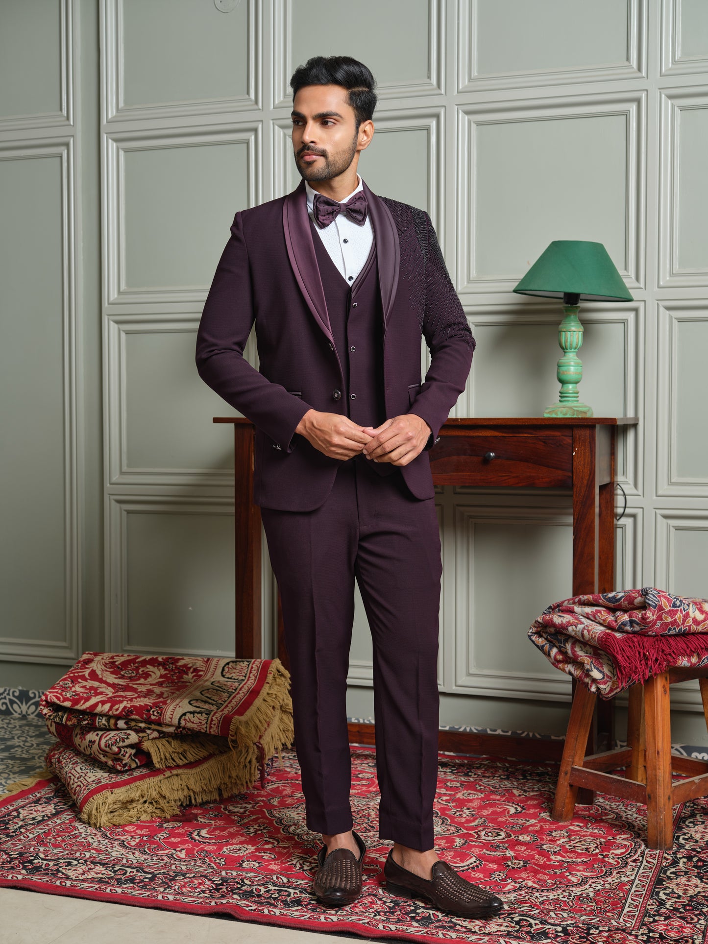5-Piece TR Structural Tuxedo Suit with Shawl Lapel