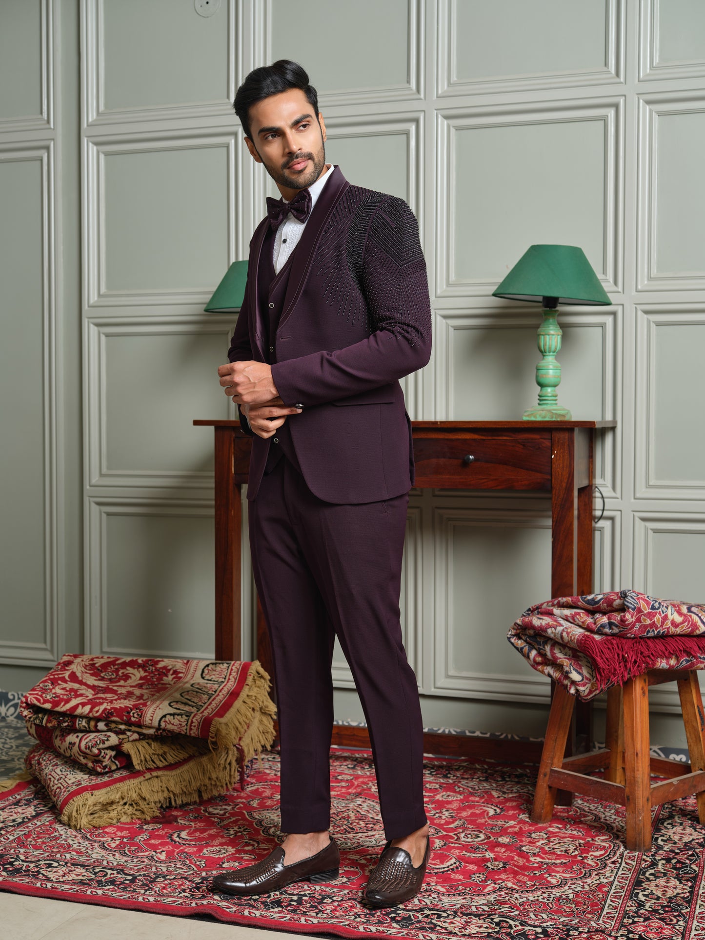 5-Piece TR Structural Tuxedo Suit with Shawl Lapel