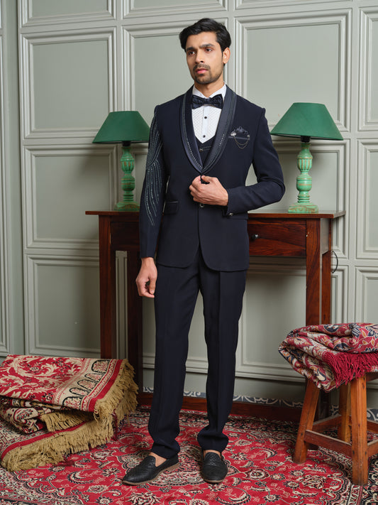Japanese Lachhka Tuxedo Suit with Heavy Handwork