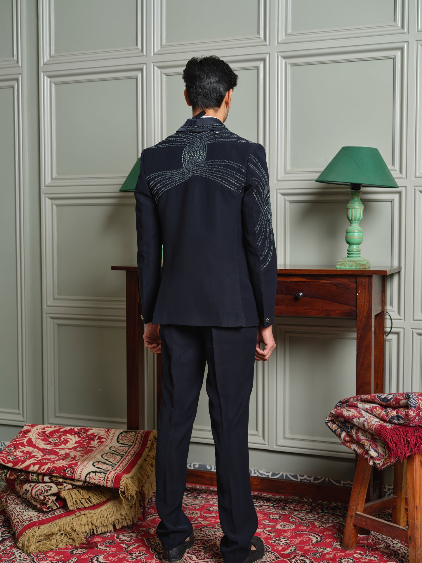 Japanese Lachhka Tuxedo Suit with Heavy Handwork