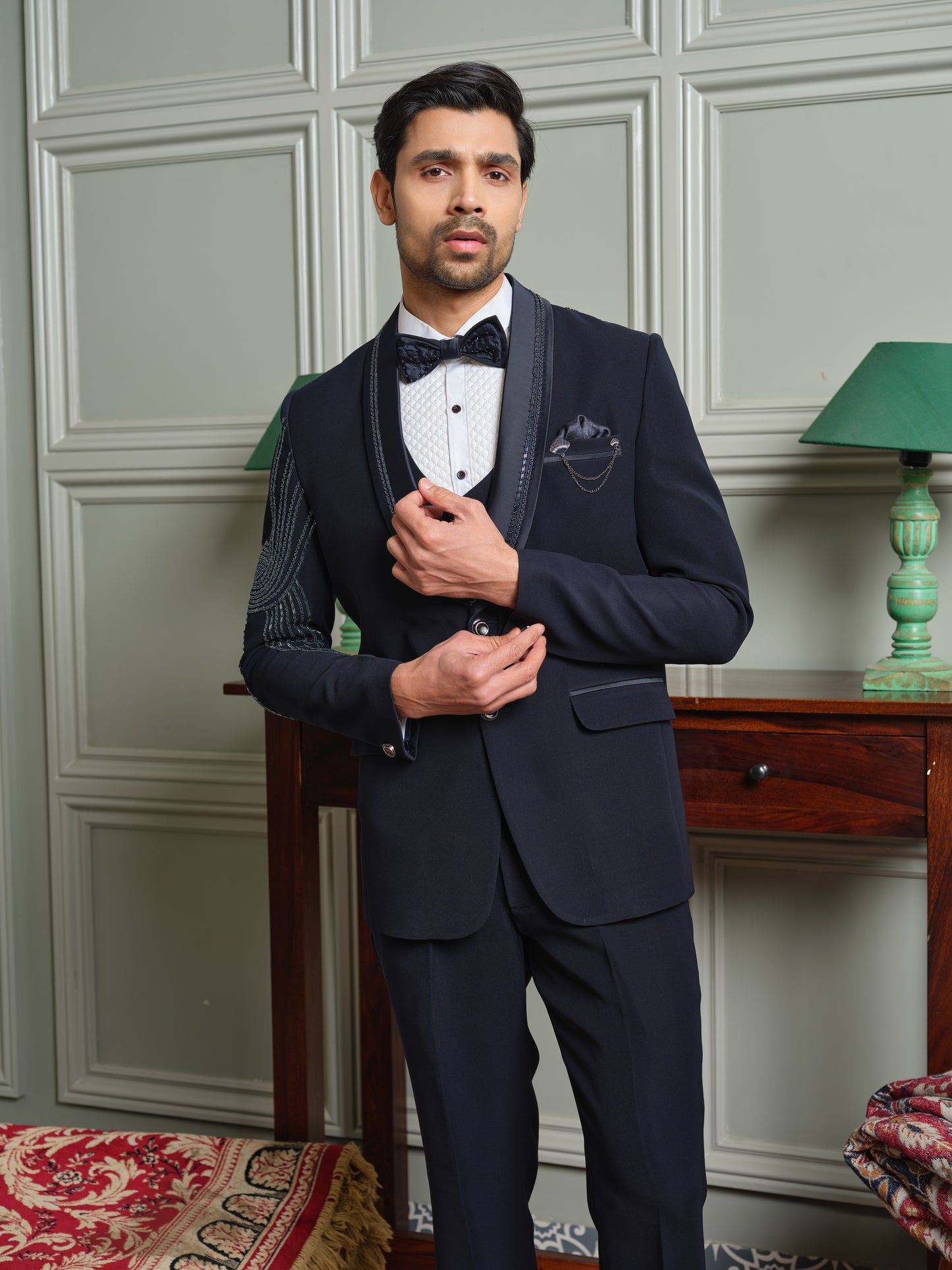 Japanese Lachhka Tuxedo Suit with Heavy Handwork