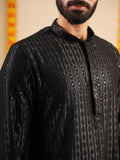 Men’s Black Rayon Kurta Set with Sequins & Thread Work Embroidery