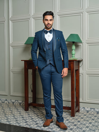 Jacquard Shawl Collar Tuxedo Suit with Dual Waistcoat