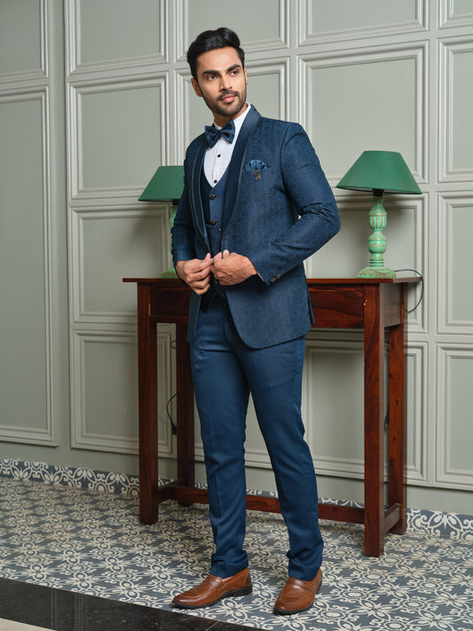 Jacquard Shawl Collar Tuxedo Suit with Dual Waistcoat