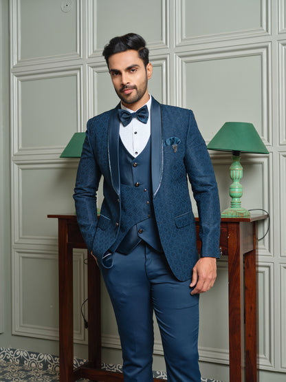 Jacquard Shawl Collar Tuxedo Suit with Dual Waistcoat