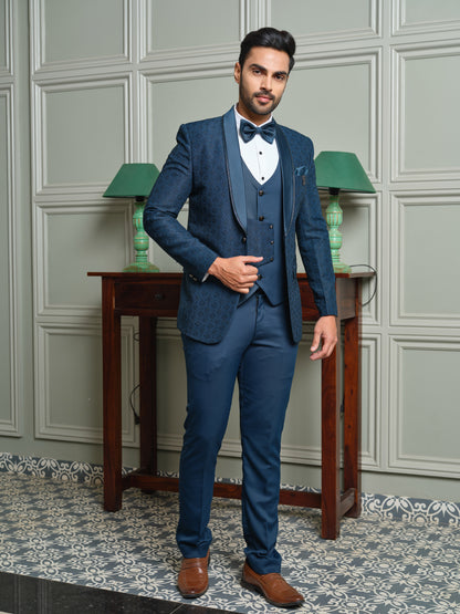 Jacquard Shawl Collar Tuxedo Suit with Dual Waistcoat