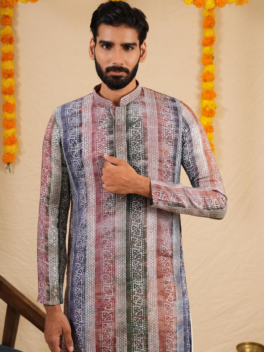 Men’s Multicolour Rayon Kurta Set with Tie-Dye Effect