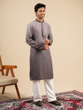 Men's Grey Ombre Rayon Kurta with Sequins & Thread Work Embroidery Set