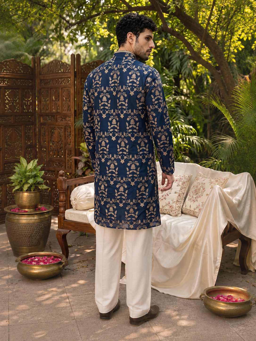 Midnight Blue Short Kurta Set with Jari Embroidery
