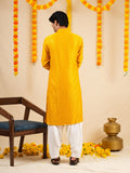 Men’s Mustard Rayon Kurta Set with Sequins & Thread Work Embroidery