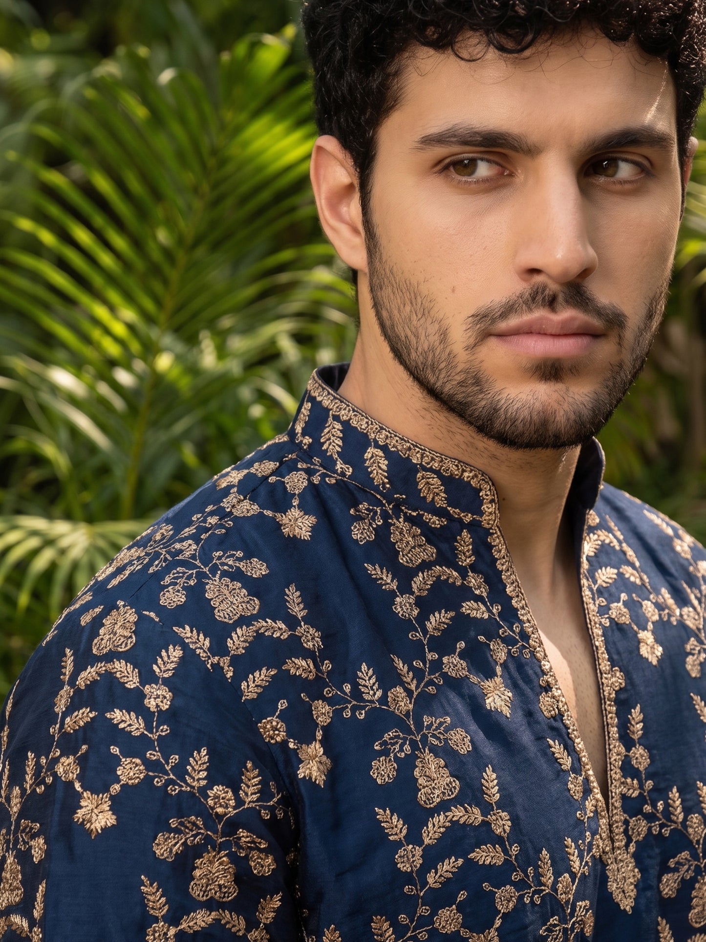 Midnight Blue Short Kurta Set with Jari Embroidery