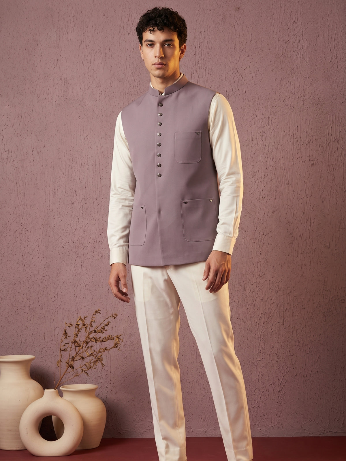 Fine-Finish Suiting Bandi Jacket with Elegant Buttons