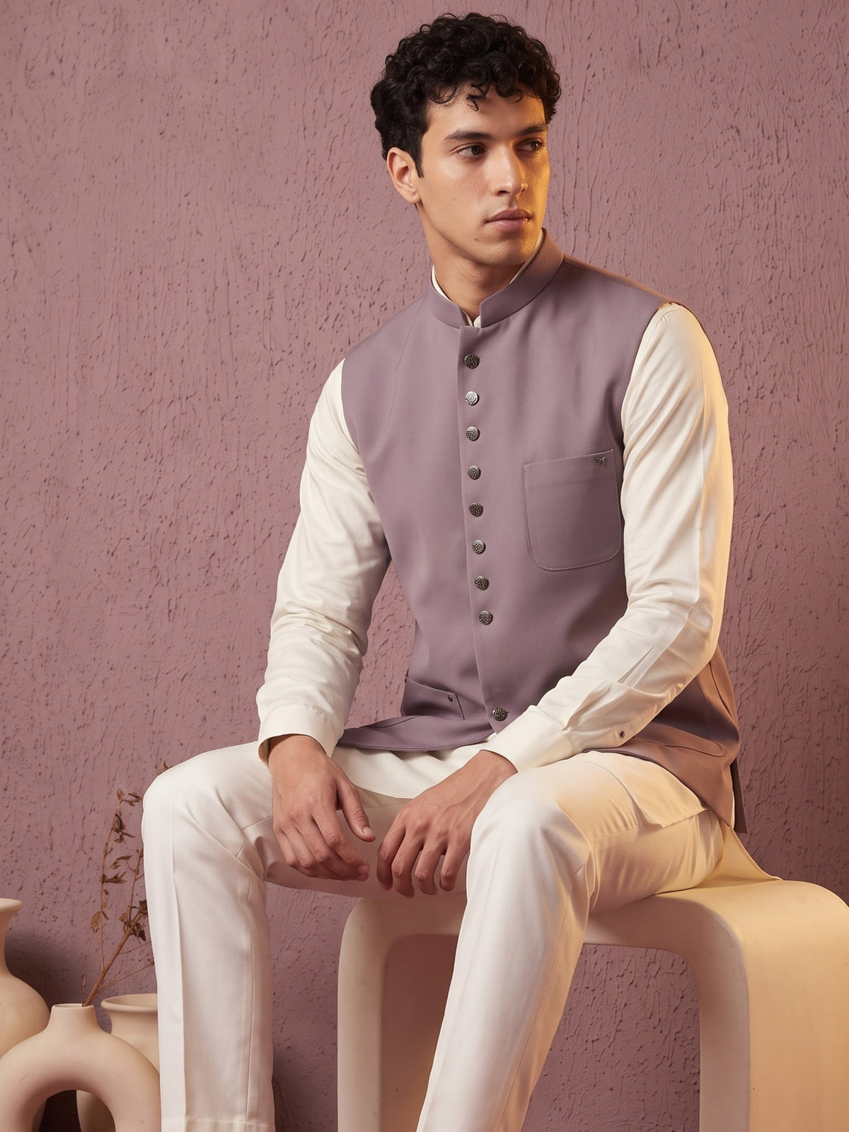 Fine-Finish Suiting Bandi Jacket with Elegant Buttons