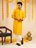 Men’s Mustard Rayon Kurta Set with Sequins & Thread Work Embroidery