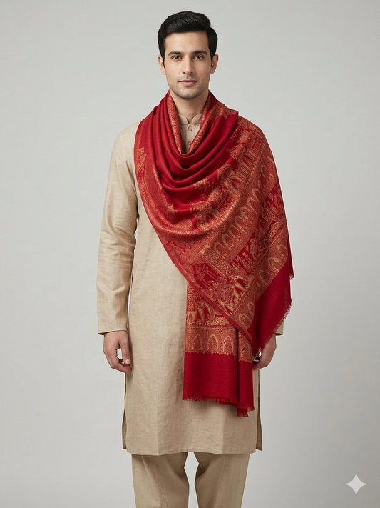 Red Pashmina Jacquard Dupatta