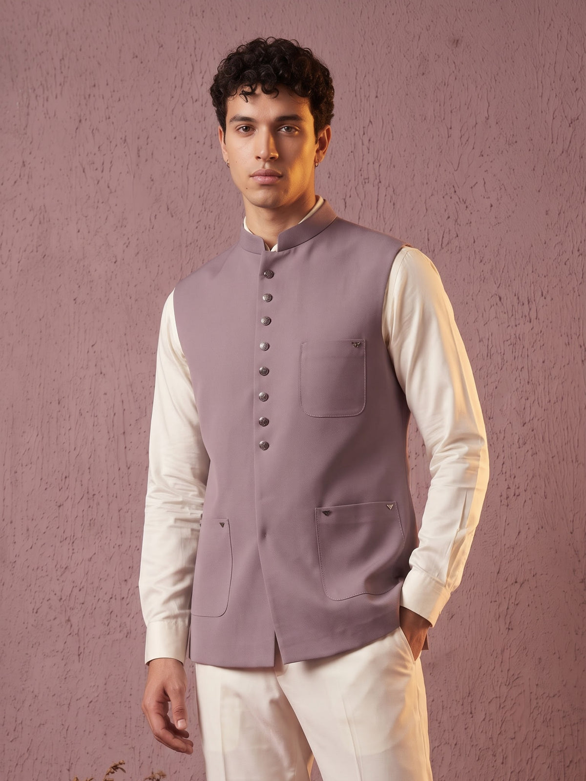 Fine-Finish Suiting Bandi Jacket with Elegant Buttons