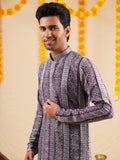 Men’s Lavender Rayon Kurta Set with Batik Print & Embroidery