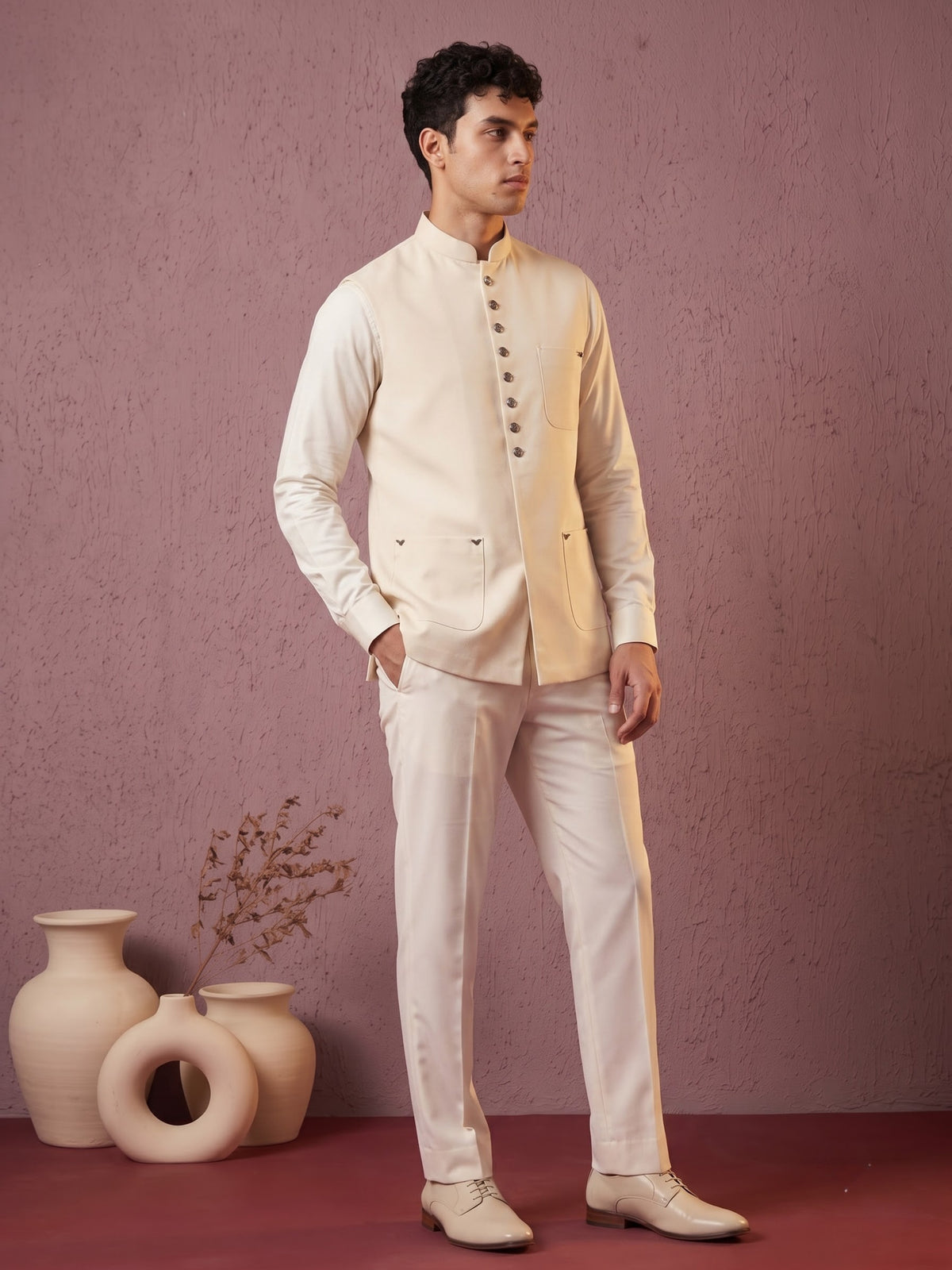 Fine-Finish Suiting Bandi Jacket with Elegant Buttons