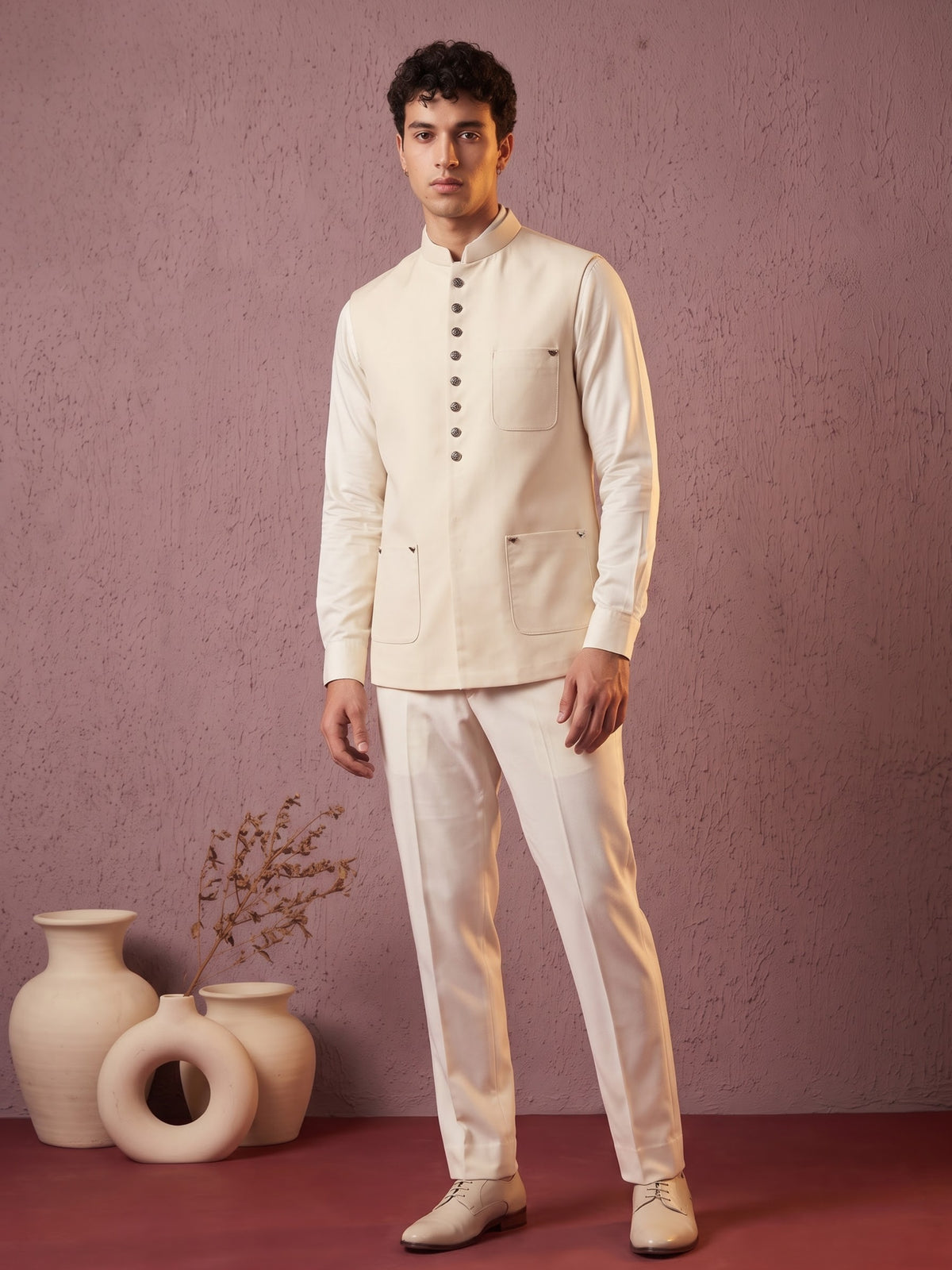 Fine-Finish Suiting Bandi Jacket with Elegant Buttons