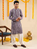 Men’s Lavender Rayon Kurta Set with Batik Print & Embroidery