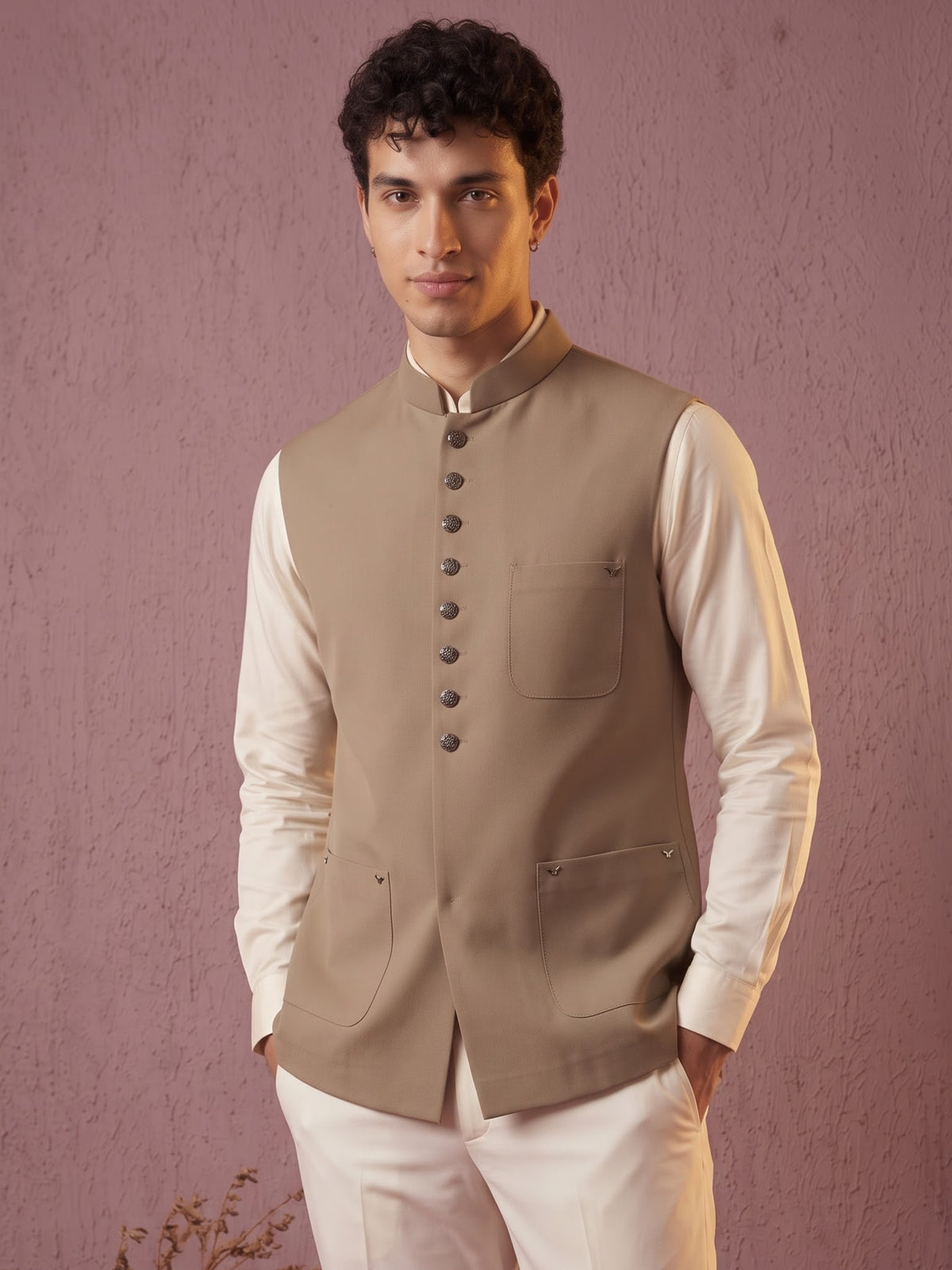 Fine-Finish Suiting Bandi Jacket with Elegant Buttons