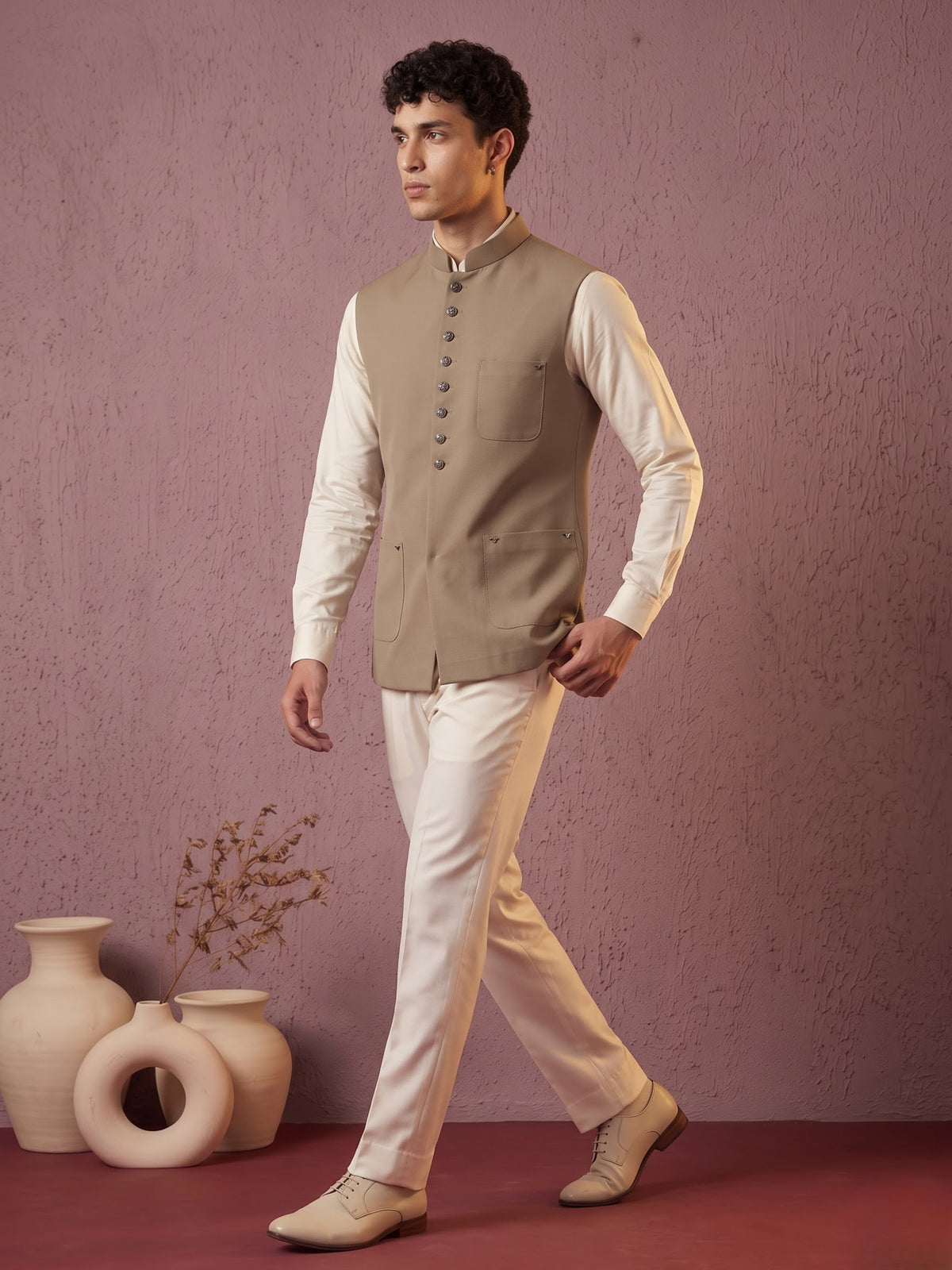 Fine-Finish Suiting Bandi Jacket with Elegant Buttons