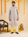 Men's Multicolour Jacquard Digital Print Kurta Set with Swarovski Placket Detailing