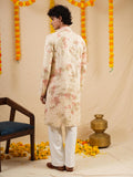 Men's Off White & Apricot Rayon Threadwork Embroidered Kurta Set