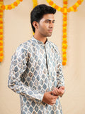 Men's Multicolour Jacquard Digital Print Kurta Set with Swarovski Detailing
