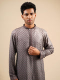 Men's Grey Ombre Rayon Kurta with Sequins & Thread Work Embroidery Set